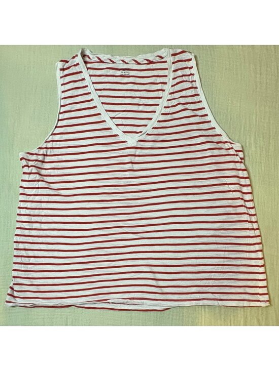 Madewell Tops - Madewell Womens Red & White Striped V-Neck Sleeveless Tank Top XXL